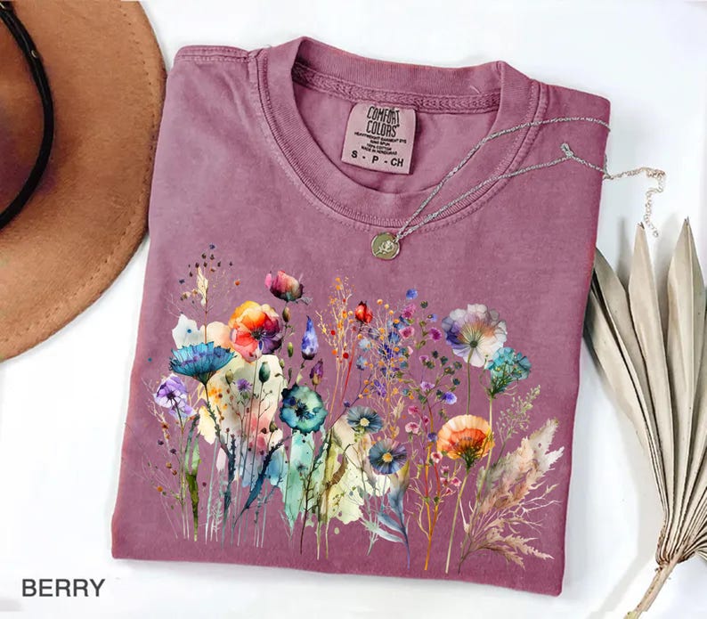 Comfort Colors® Boho Cottagecore Tshirt, Wildflowers T Shirt, Vintage ...