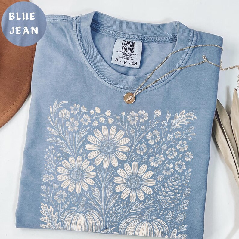 Comfort Colors® Boho Fall Floral Shirt, Retro Fall Tshirt, Autumn Vibes Shirt, Pumpkin Season Graphic Tee, Vintage Fall Pumpkin T-shirt bild 5