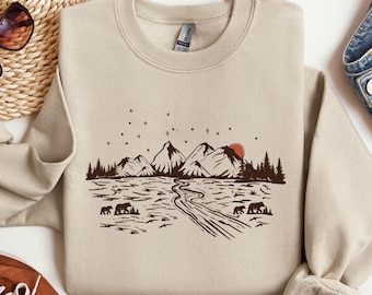 Mountain Sweatshirt, Mountain Silhouette Shirt,Camp Outdoors, Nature Campers Shirt Tent Forest Camper Nature Lovers Gift Shirt For Men,Women