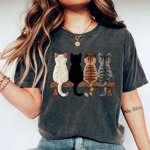 Faux Latch Hook Yarn Crochet Cats Shirt, Cat Mom Shirt, Cute Cat Lover T-Shirt, Cat Lover Gifts, Funny Cat Shirts, Cat Sweatshirt, Cat Plant