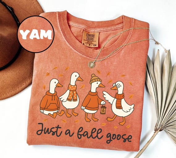 Comfort Colors® Fall Goose Shirt, Cozy Fall Tee, Autumn Animal Shirt, Cute Goose Shirt, Pumpkin Coffee T-Shirt, Just A Fall Goose T-Shirt