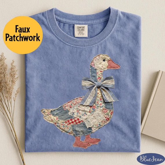 Comfort Colors® Faux Patchwork Grandmacore Goose Shirt,Easter graphic tee, floral retro coquette duck shirt, cottagecore gingham spring tee