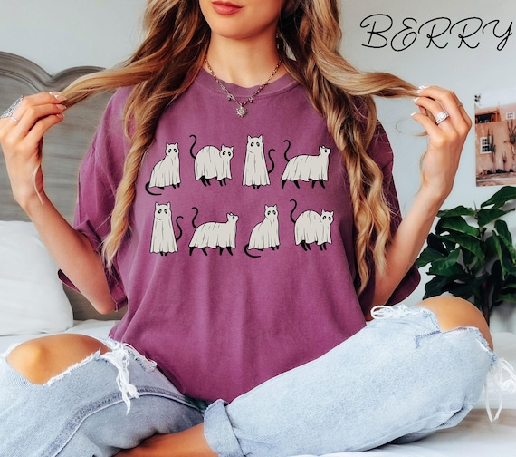 Comfort Colors® Halloween Cat Shirt, Ghost Cat Shirt, Halloween Shirt, Halloween Cat Tee, Cat Lover Shirt, Black Cat Shirt, Spooky Season