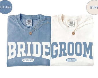 Comfort Colors® Bride Groom Shirt with Custom Date, Personalized Matching Newlyweds Tee, Honeymooning T-shirt, Wedding Morning Couple Outfit