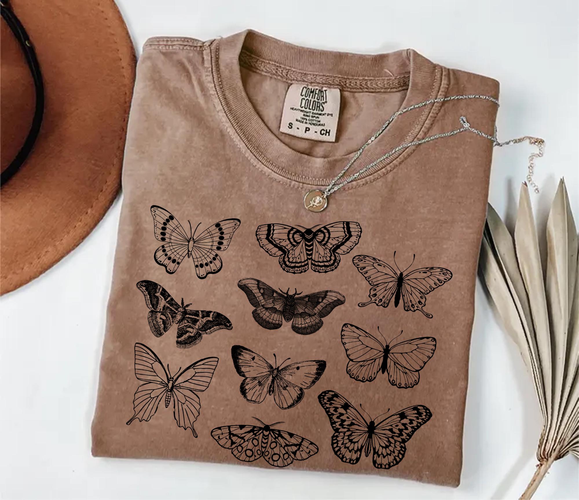 Comfort Colors® Vintage Butterfly and Moth T-Shirt, Cottagecore Aesthetic Shirt, Cottagecore Shirt, Aesthetic Tshirt, Cottage Core Shirt