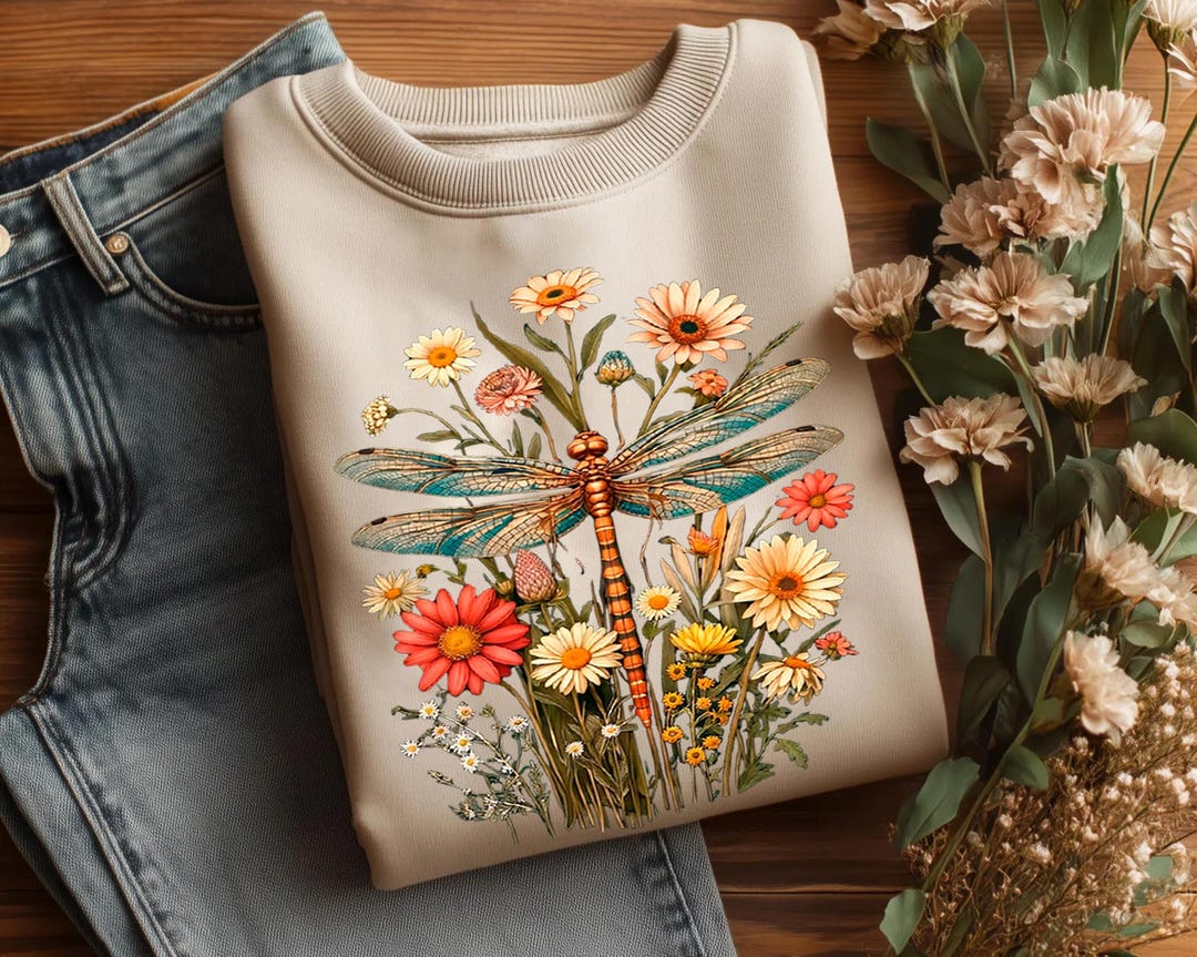 Vintage Dragonfly Floral Sweatshirt, Woman Shirt,cottagecore Garden ...