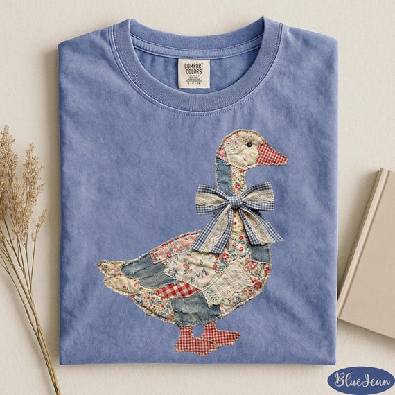 Comfort Colors® Faux Patchwork Grandmacore Goose Shirt,Easter graphic tee, floral retro coquette duck shirt, cottagecore gingham spring tee