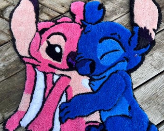 スティッチと天使をモチーフにしたラグ｜ハンドメイドのカスタムラグ