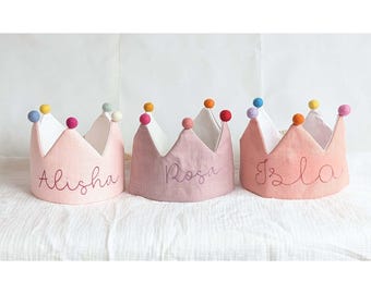 Gepersonaliseerde linnen verjaardagskroon voor baby, cake Smash-hoed, outfit 1e verjaardag