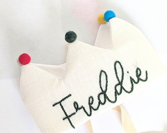 Personalized Linen Birthday Crown: Baby, Toddler, Adult sizes