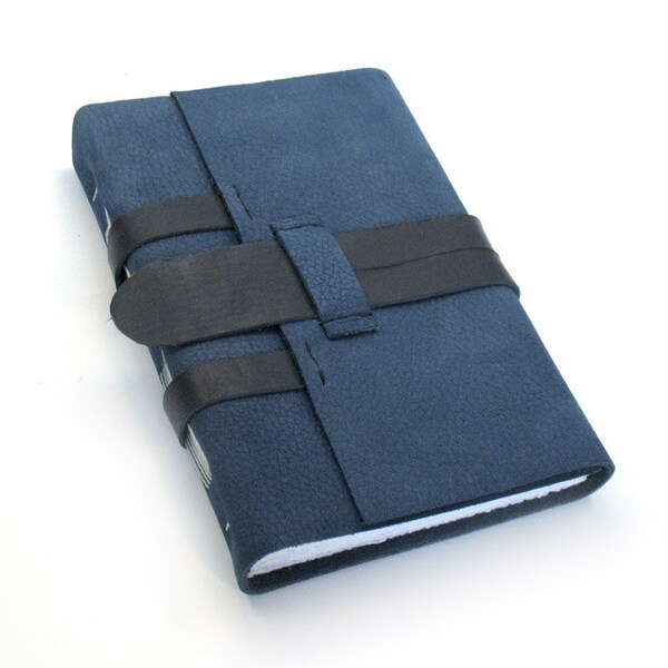 Journal Notebook Diary - Leather Handmade Blank Journal in Blue and Black - White Paper