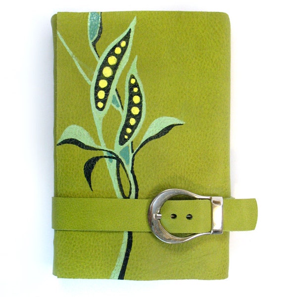 Green Garden Journal - Leather Cover Notebook - Spring Diary - Journal with Belt