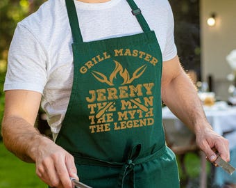 Custom Funny Griller Apron, Personalized BBQ Grilling Apron, Fathers Day Gift for Dad, Christmas Dad Gift for Grandpa, Grill Master Apron