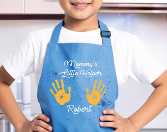 Mommy's Little Helper Child Aprons and Hat, Personalized Name and Chef Hat, Custom Kids Apron Girls and Boys, Birthday Gift Apron for Kids