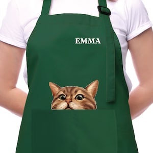 Personalized Cat Apron with Custom Name, Women Baking Apron, Funny Apron for Cat Lovers, Cat Lovers Gift, Mothers Day Gift, Gift for Mom