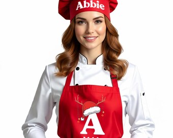 Custom Matching Xmas Christmas Monogram Apron, Personalized Christmas Letters Kitchen Apron, Christmas Aprons, Christmas Mom Gift for Dad