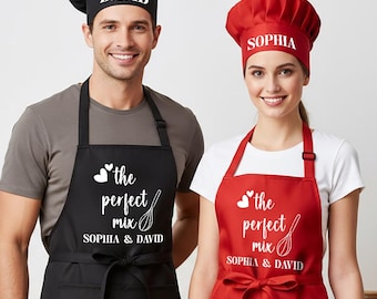 Custom Matching Couples Aprons for Valentines, Personalized Apron for Boyfriend , Christmas Couples Apron Gift, Anniversary Gift for Couples