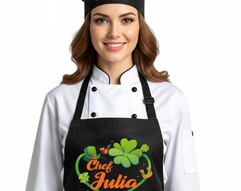 Personalized Saint Patrick Apron for Mom, Custom Apron for Wife, Customized Apron for Girlfriend, Clover Heart Women Apron