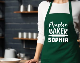 Master Baker Apron, Custom Baker Apron, Personalized Baking Apron, Customized Apron for Women, Bakery Apron with Name, Baking Crew Aprons