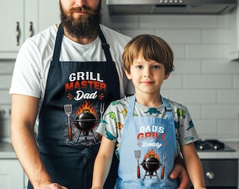Custom Grill Master Apron for Dad Son, Fathers Day Gift for Papa, Dads Birthday Gift, Matching Family Apron, Personalized Dad Apron