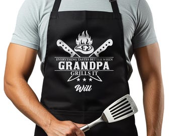 Personalized Grandpa Apron, Fathers Day Gift for Grandpa, Grandpas Birthday Gift, Custom Dad Apron,Customized Apron, Grill Apron for Grandpa