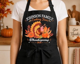Personalized Thanksgiving Family Aprons, Custom Thanksgiving Apron, Customized Thanksgiving Gift, Thanksgiving Dinner Apron, Thankful Turkey