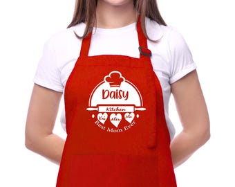 Custom Best Mom Ever Apron with Kids Names, Mothers Day Gift for Mom, Personalized Mom Apron, Customized Kitchen Apron Dress for Grandma