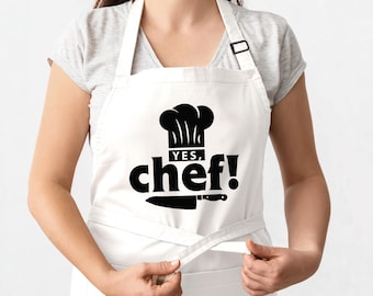 Funny Chef Apron, Yes Chef Aprons, Funny Food Lover Gift for Dad, Culinary Gift for Mom, Cute Cooking Apron, Sarcastic Humor Kitchen Apron