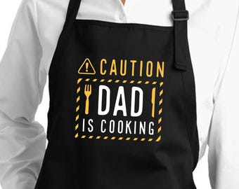 Caution Dad is Cooking, Funny Dad Apron, Fathers Day Gift for Dad, Funny Dad Gift, Apron for Husband, Dads Birthday Gift, Kitchen Apron Dad
