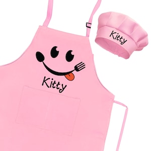 Children apron with cute characters,Personalised Kids Apron and hat, Custom kids apron and hat, Printed toddler apron and hat