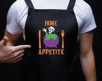 Halloween Cooking Apron, Bone Appetite Apron With Pockets, Spooky Season Apron, Halloween Party Gift, Halloween Trick Or Treat Kitchen