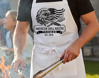 Custom Grilling Apron for Dad, 250th Anniversary Apron for Husband, Fathers Day Gift for Grandpa, Personalized Men Apron for Stepdad