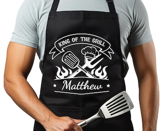 Custom King of the Grill Apron, Men Apron for Dad, Dads Christmas Gift, Apron for Grandpa, Grilling Gift for Husband, Barbeque Apron