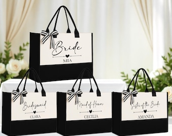 Custom Bride Tote Bag at Bridal Shower, Personalized Bridesmaid Bag, Wedding Gift for Bride, Honeymoon Bride Bag