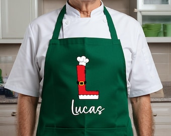 Personalized Christmas Monogram Apron, Santa Letter Family Name