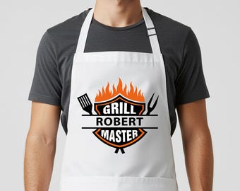 Personalized Grill Master Apron, Custom Men's Apron, BBQ Grilling Apron, Gift for Him,Gift for Dad,Father's Day Gift, Christmas Gift for