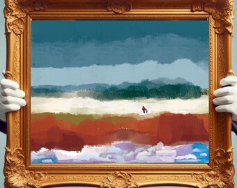 Oil painting PEI Winter Seascape Art Print – Minimalist Impressionist Coast (Digital Download)