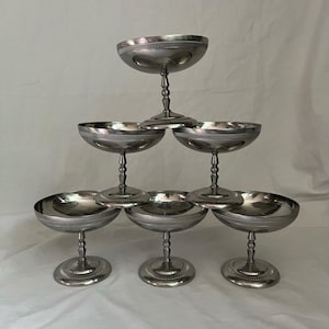 Vintage ice cream cups Jean Couzon Ambassador | set of 6 | French 18/10 inox dessert coupes | 1970s stainless steel tableware| coupe a glace