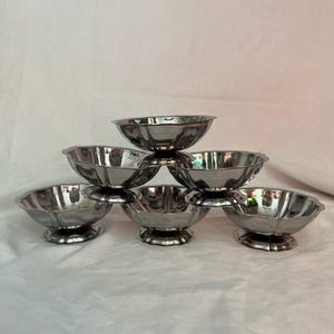 Vintage French Jean Couzon stainless steel dessert cups | set of 6 1970s retro ice cream bowls | Mid century Parisian aesthetic wedding gift
