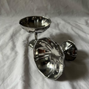 Vintage French Jean Couzon stainless steel ice cream cups | set of 2 tulip coupes mid century 18/10 inox dessert bowls