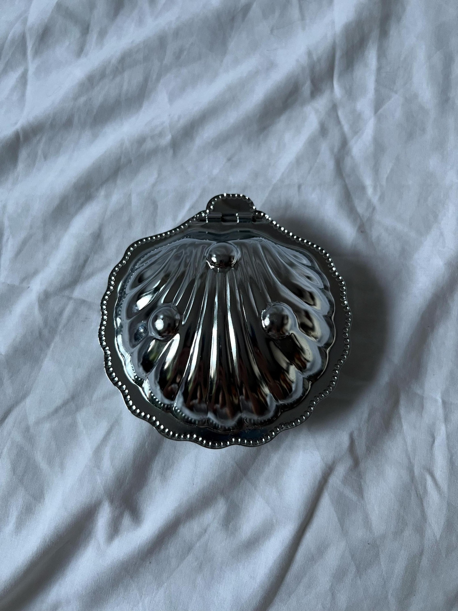 Beurrier Coquille Saint Jacques En Inox Et Verre Bleu Vintage 1970