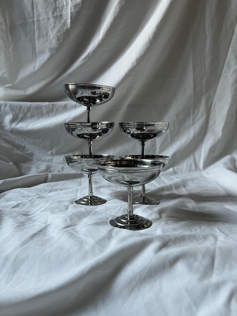 LOT DE 6 coupes à glace sur pied en verre godronné transparent made in