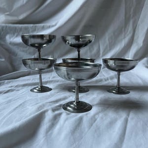 Vintage ice cream cups Letang Remy set of 6 | French brushed 18/10 inox dessert cups | 1970s stainless steel coupe a glace | 6x6cl (2oz)