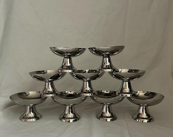 Coppe da gelato vintage francesi Guy Degrenne in acciaio inox / coppe da dessert metà secolo in stile parigino / set da 3, 5 o 9 pezzi