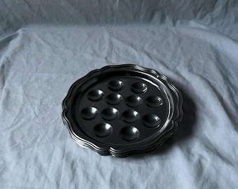 Vintage French stainless steel escargot plates set of 6, midcentury bistro serveware