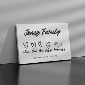 Love Heart Family Canvas Print, Custom Gift, Personalized Wall Art, Personalized Family Print, Wall Décor, Framed Canvas, Canvas Print