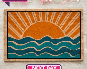 Vibrant Boho Sunset Welcome Mat, Funny Doormat, Housewarming Gift, Unique Gift, Front Door Mat, Coir Doormat, Boho Doormat, Outdoor Mat
