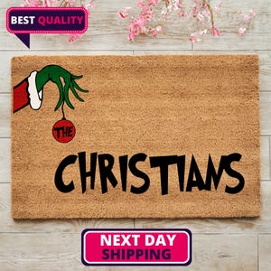 Family Name Doormat, Grinch Doormat, Christmas Front Door, Front Door Holiday, Winter Gift, Entryway Decor, Custom Doormat, Holiday Gift