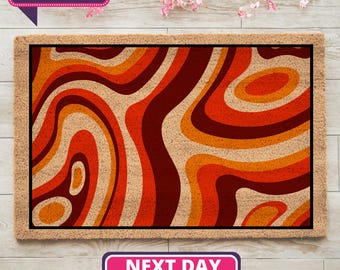 Retro Welcome Mat, Entryway Doormat, Housewarming Gift, Unique Gift, Front Door Mat, Coir Doormat, Boho Doormat, Outdoor Mat, Closing Gift