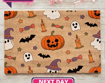Halloween Doormat, Welcome Door Mat, Fall Decoration, Front Porch Decor, Bats Doormat, Pumpkin Doormat, Colorful Doormat, Ghost Doormat